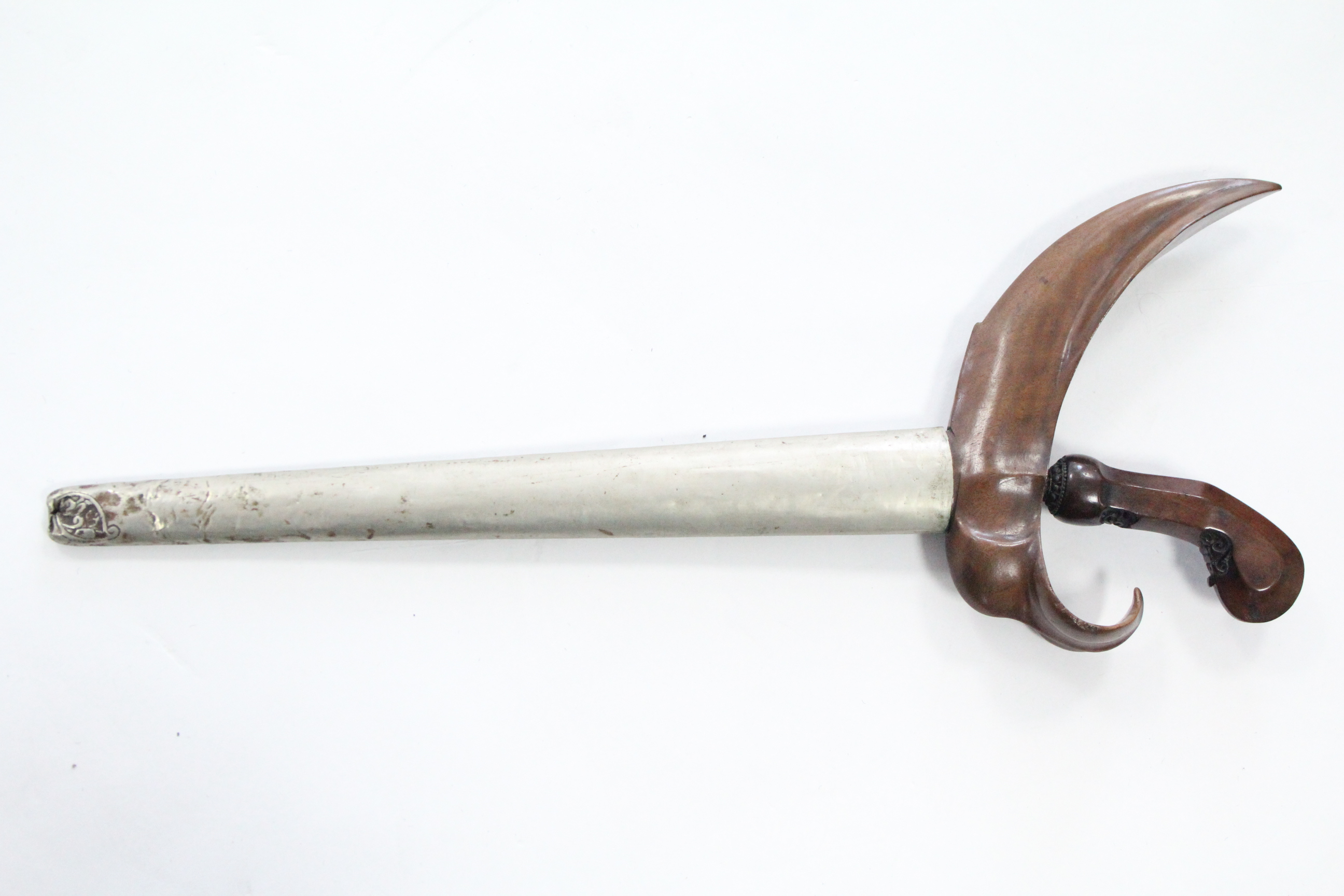 An eastern kriss with 13¼” long blade, with treen handle & engraved white-metal sheath. - Image 4 of 4