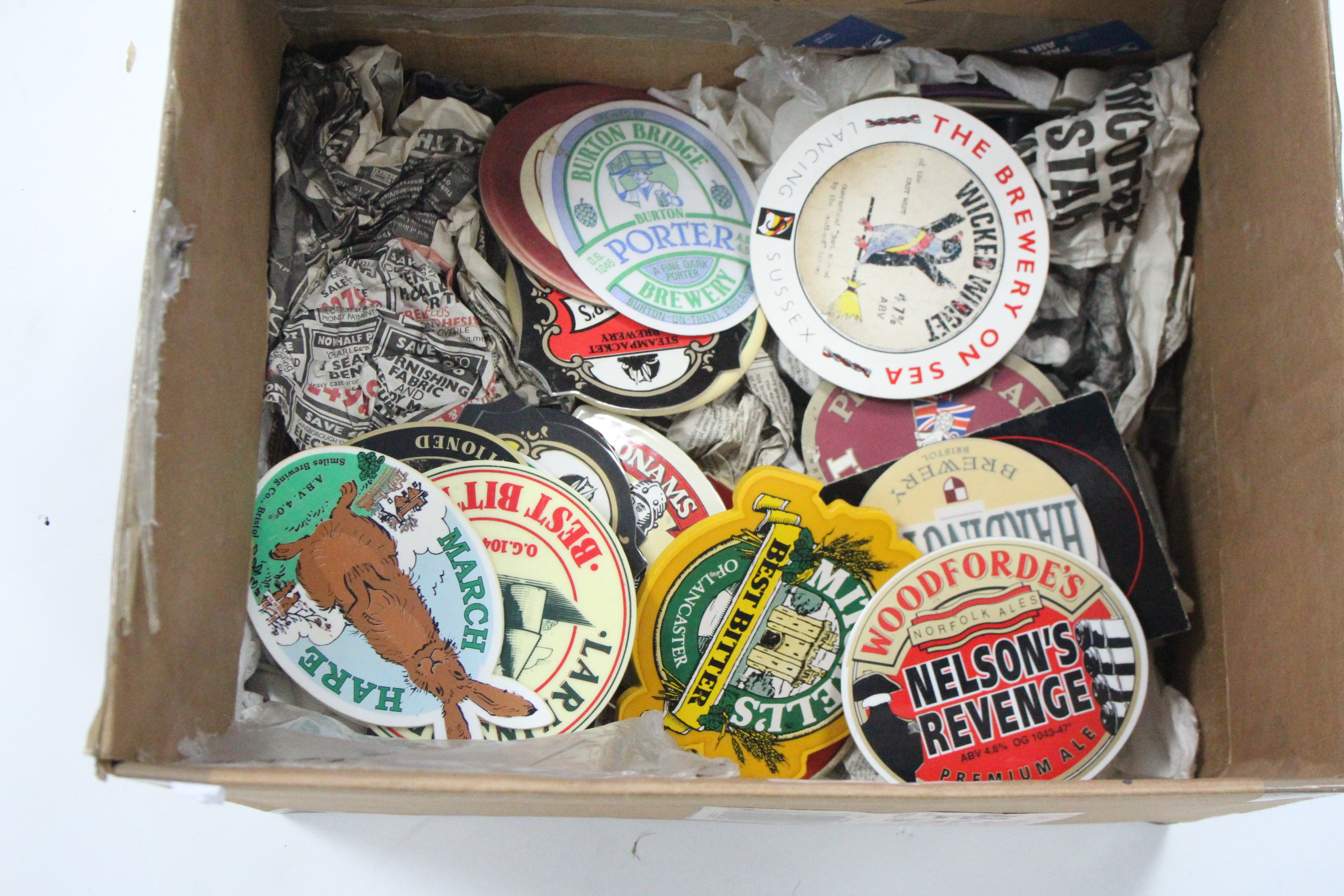 A collection of sixteen beer pump name plates mounted on wooden board; together with various other - Image 2 of 2