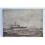 ENGLISH SCHOOL, early 20th century. A Monitor Class warship in rough seas, inscribed on