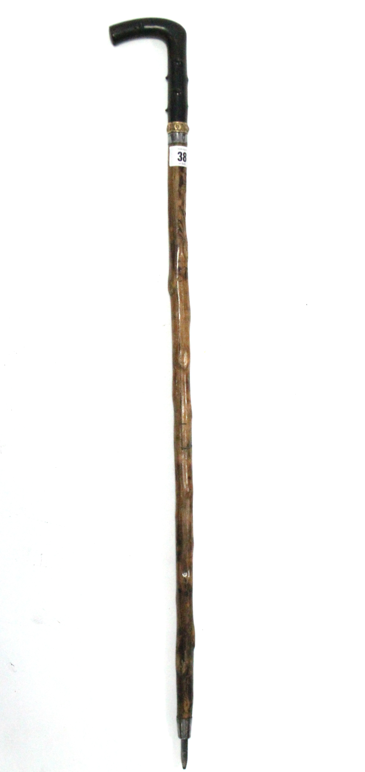 A late 19th/early 20th century swordstick with 12¼” long blade, carved bamboo shaft & yellow-metal - Image 2 of 2