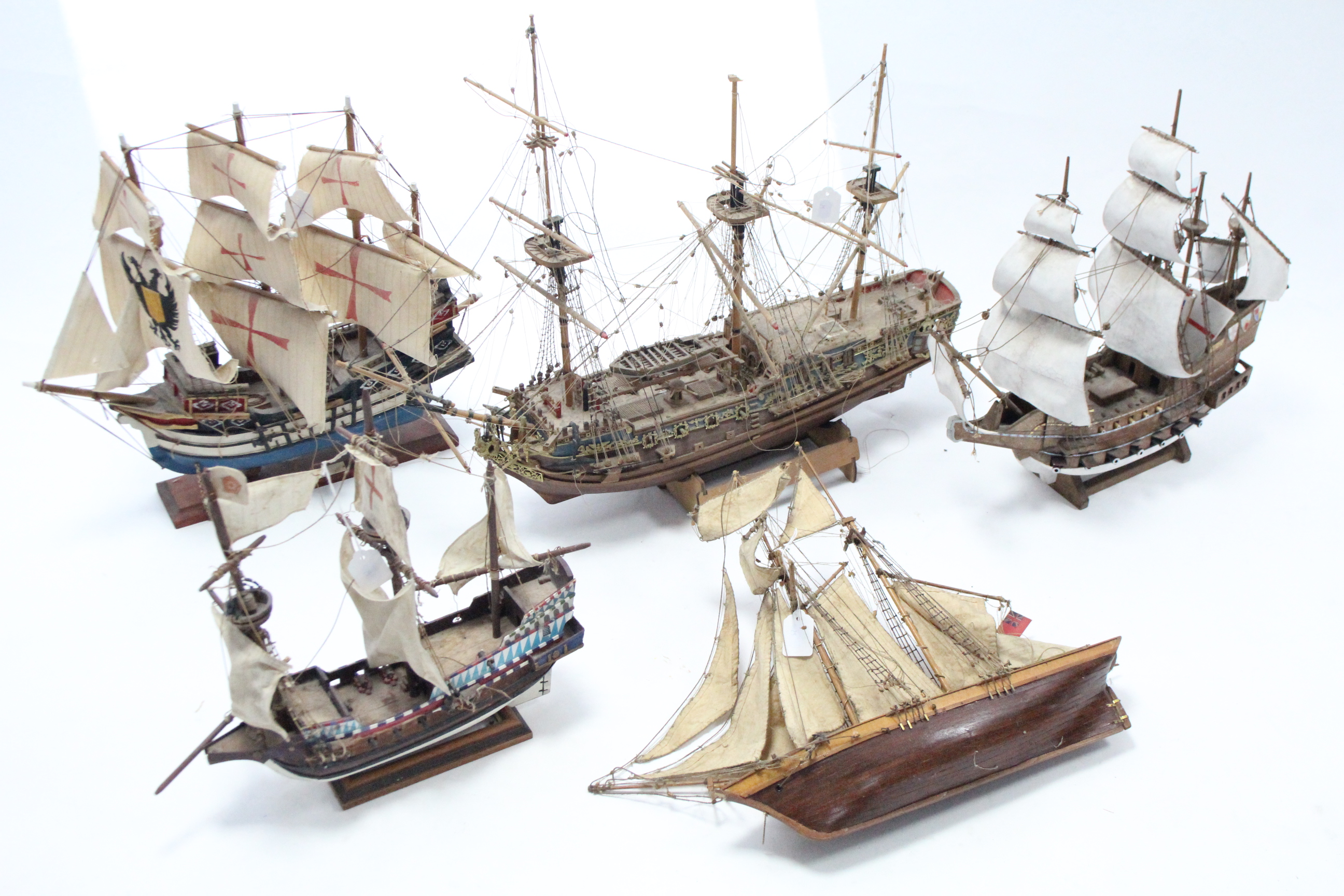 Five model galleons (various sizes).