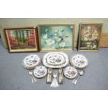 Various decorative pictures; various items of plated cutlery; & sundry other items.