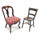 A Victorian carved rosewood Athenian-style dining chair; & a rail-back kitchen chair.