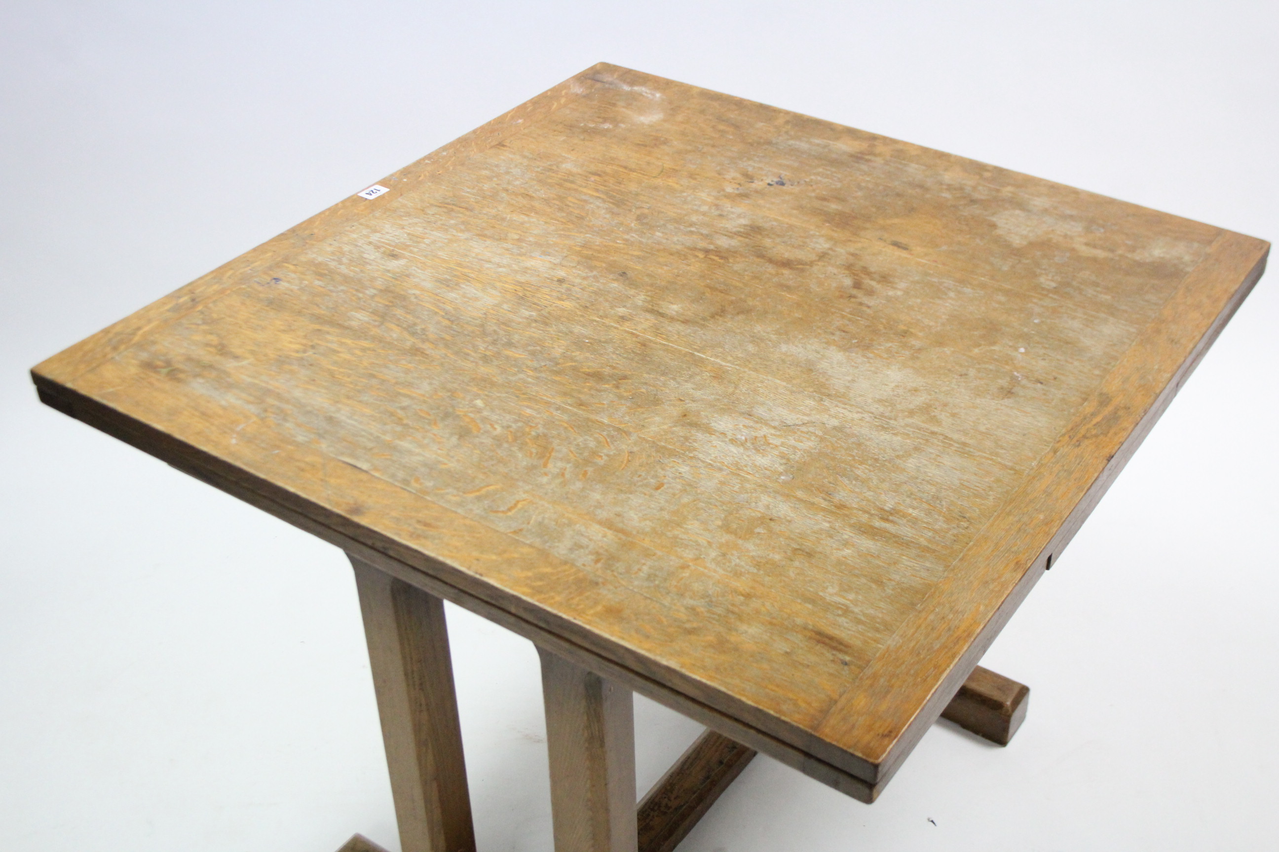 A mid-20th century oak draw-leaf dining table on pair of square tapered end supports to either end - Image 3 of 3