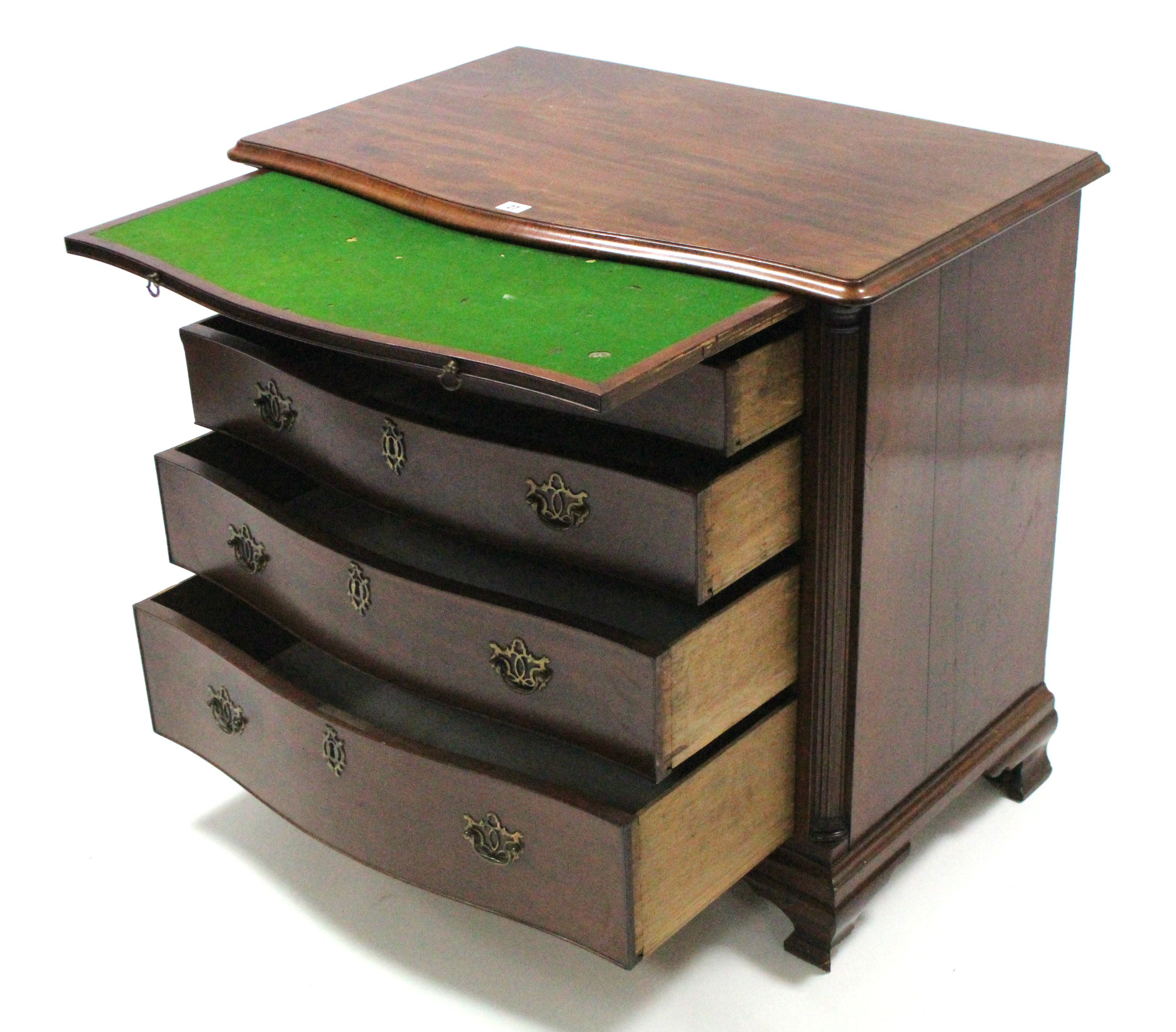 A Georgian-style mahogany serpentine-front chest, fitted four long graduated drawers with brass wing - Image 5 of 6