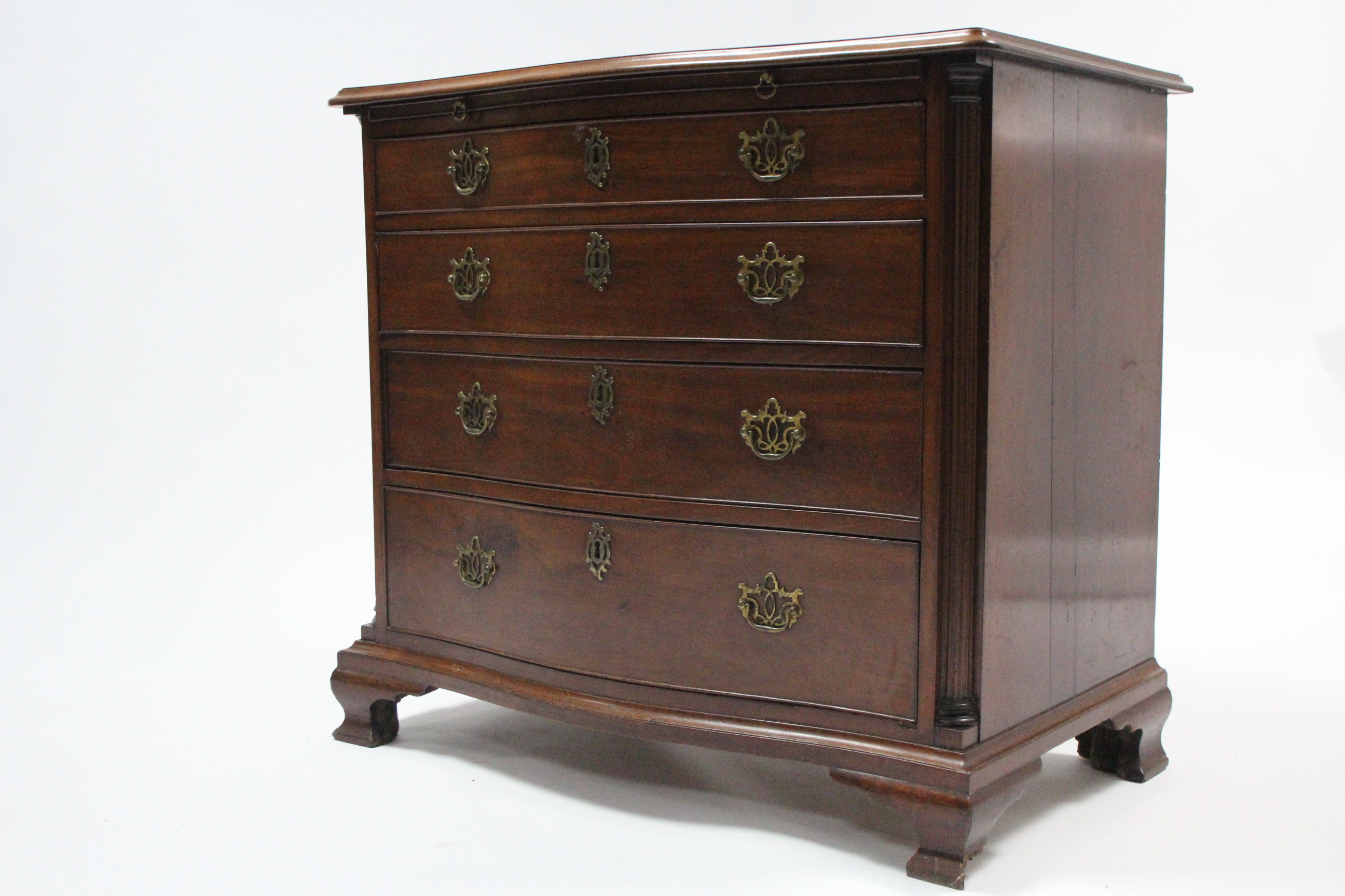 A Georgian-style mahogany serpentine-front chest, fitted four long graduated drawers with brass wing - Image 2 of 6