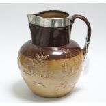A Doulton Lambeth large stoneware “Harvest” jug with silver mount, 8¼” high, London 1892 (slight