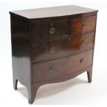 A VICTORIAN MAHOGANY CROSSBANDED SMALL BOW-FRONT CHEST fitted two short & two long graduated drawers