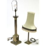Two brass Corinthian-style table lamps, each with shade; & four gilt frame wall mirrors.