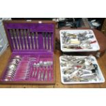 Various items of plated & stainless steel cutlery, cased & un-cased.