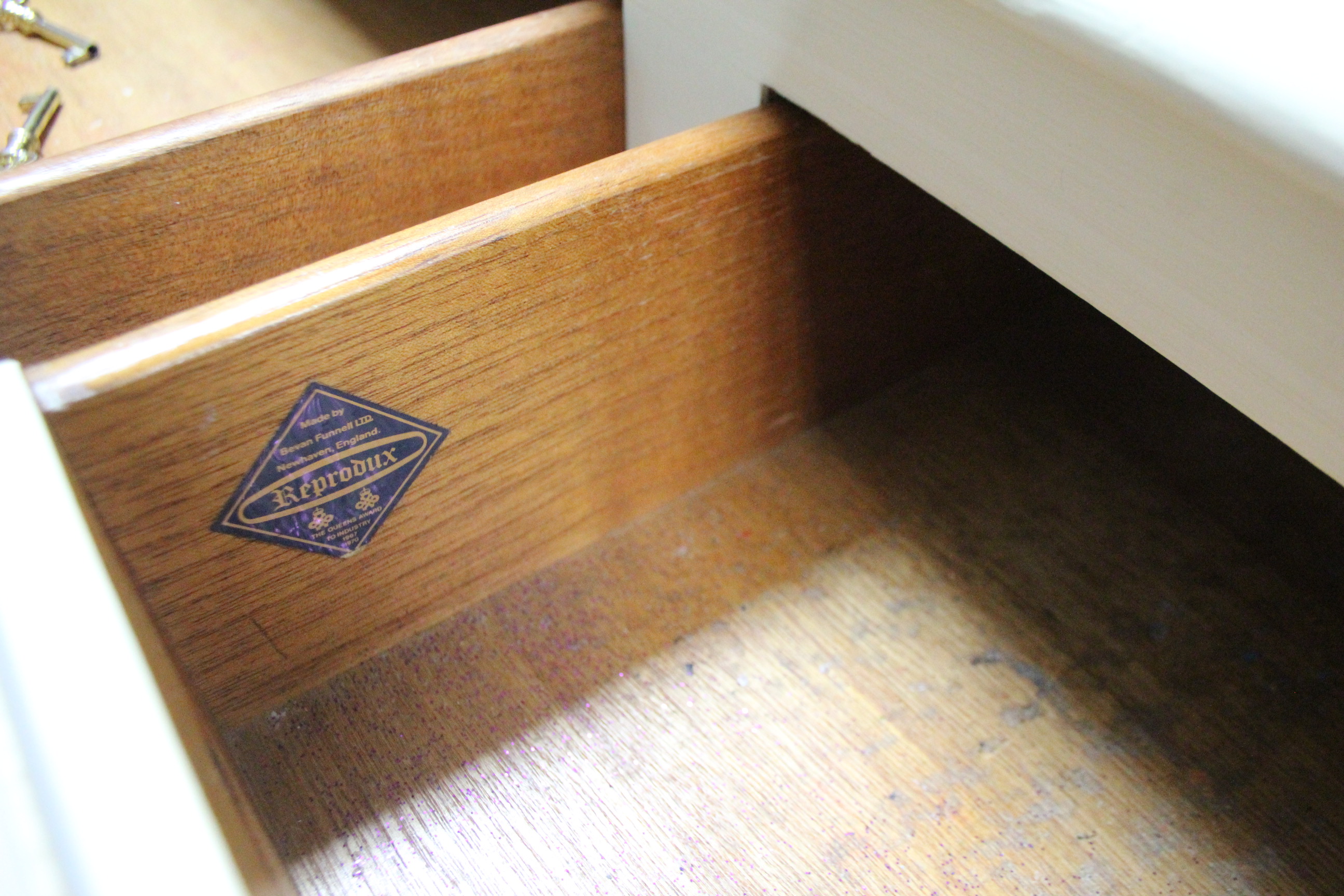 A cream painted pine dresser, the upper part fitted two open shelves & with panelled back, the - Image 3 of 4