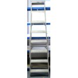 A Gravity Randall aluminium folding step ladder; & various hand tools; & gardening tools.