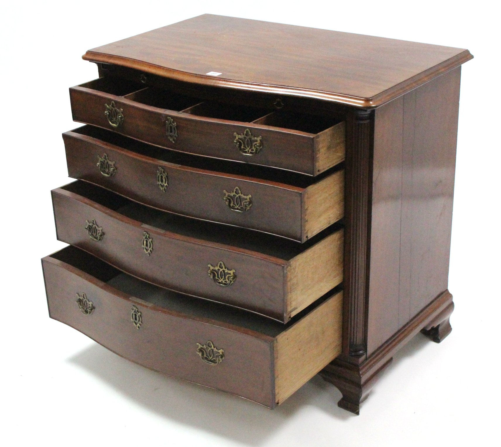 A Georgian-style mahogany serpentine-front chest, fitted four long graduated drawers with brass wing - Image 3 of 6