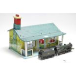 A Triang “00” gauge scale model of a B.R.4-4-0 locomotive & coal tender, unboxed; two dolls houses.