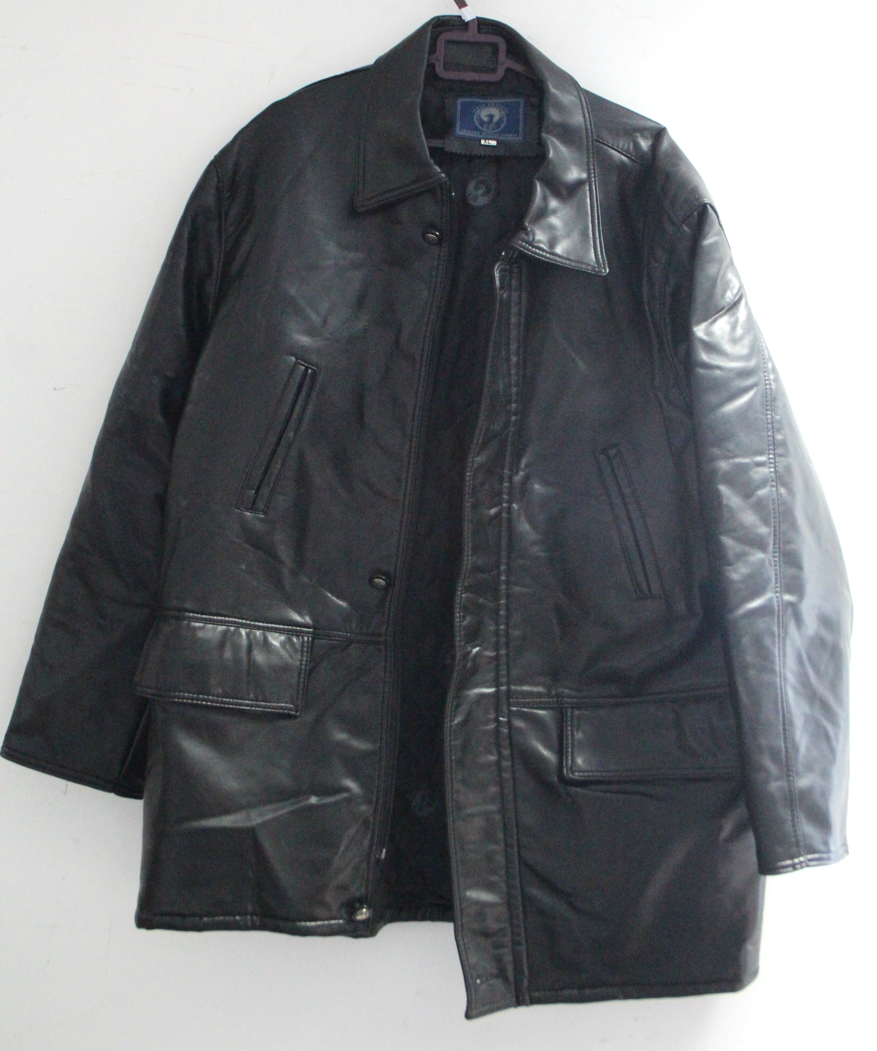 An Italian black leather gent’s jacket (size XL).