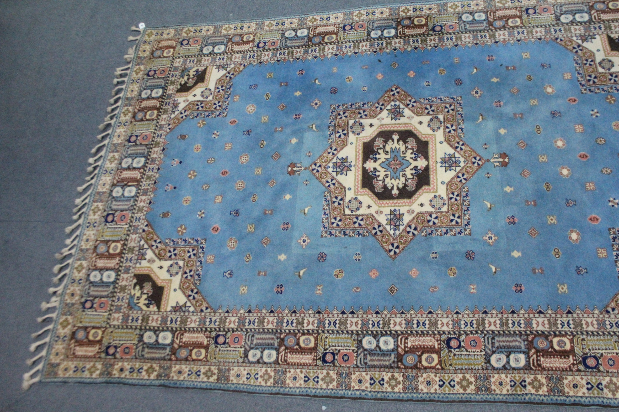 A Persian pattern small carpet of pale blue & ivory ground, with multi-coloured geometric design - Image 2 of 4