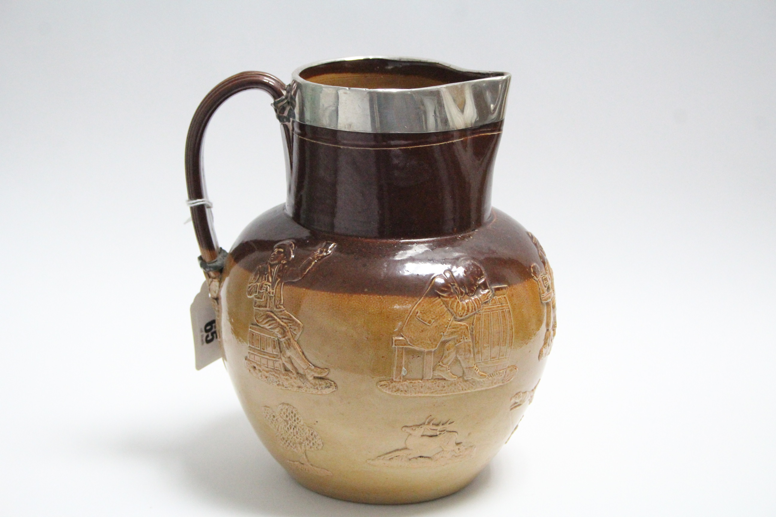 A Doulton Lambeth large stoneware “Harvest” jug with silver mount, 8¼” high, London 1892 (slight - Image 5 of 5