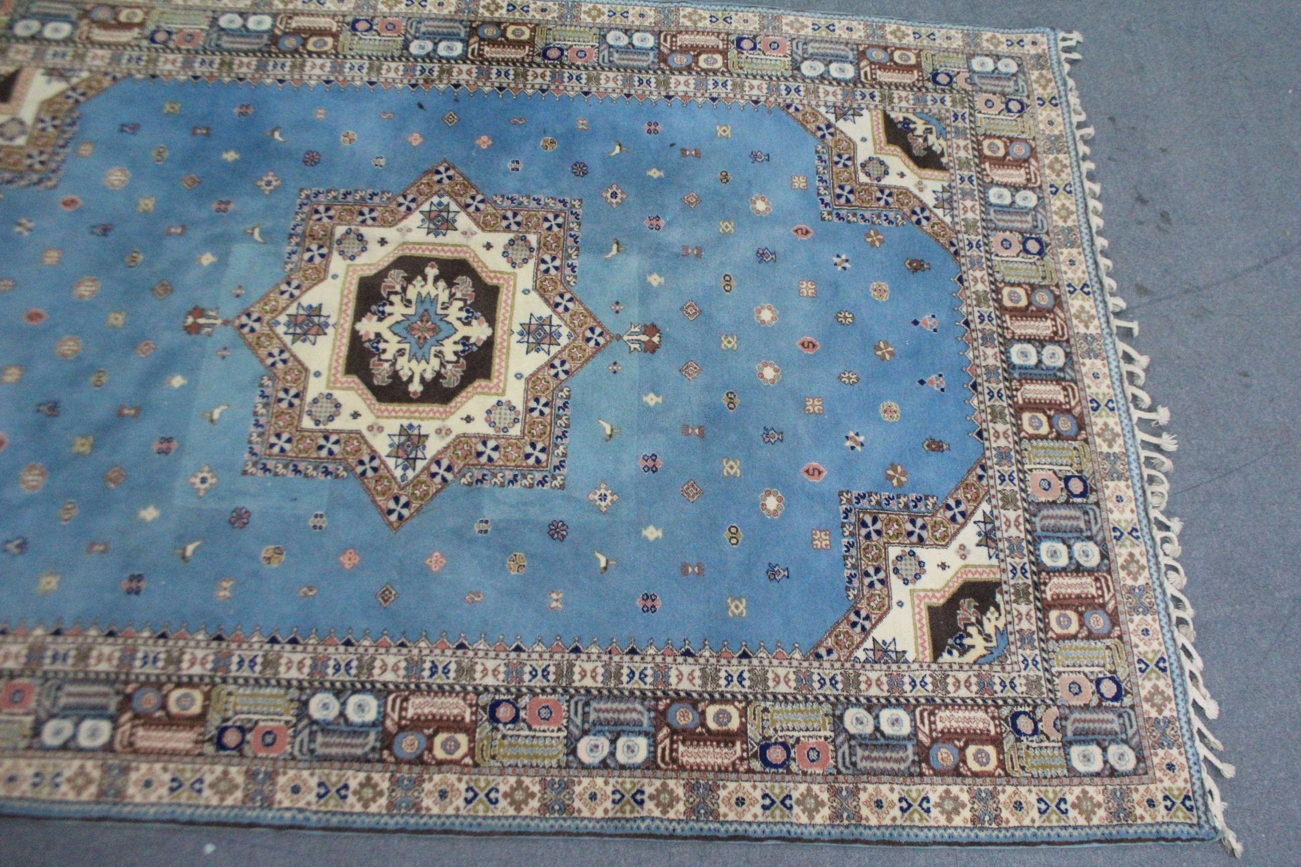 A Persian pattern small carpet of pale blue & ivory ground, with multi-coloured geometric design - Image 3 of 4