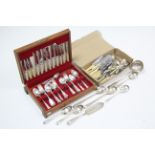 Various items of plated & stainless steel cutlery, cased & un-cased.