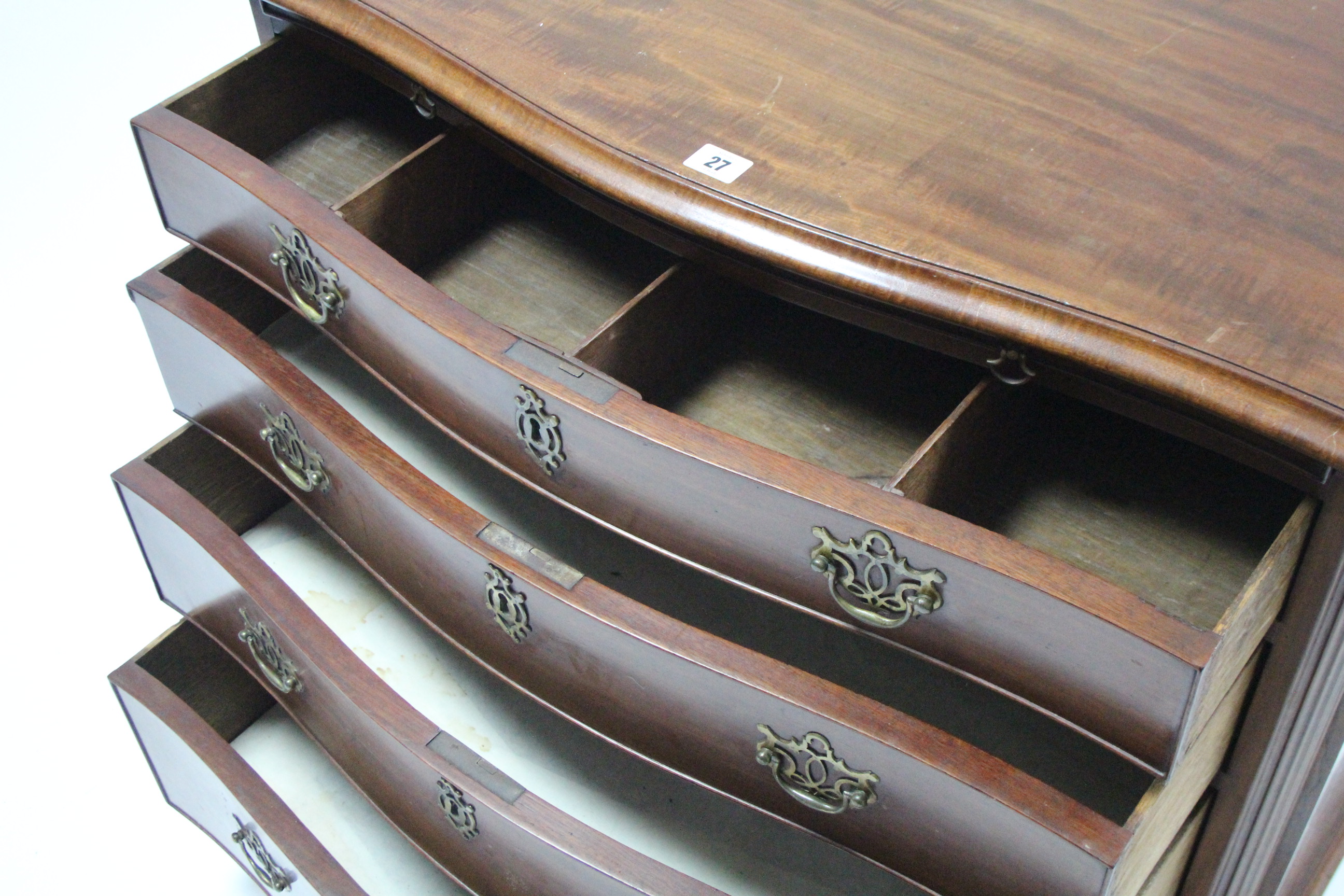 A Georgian-style mahogany serpentine-front chest, fitted four long graduated drawers with brass wing - Image 4 of 6