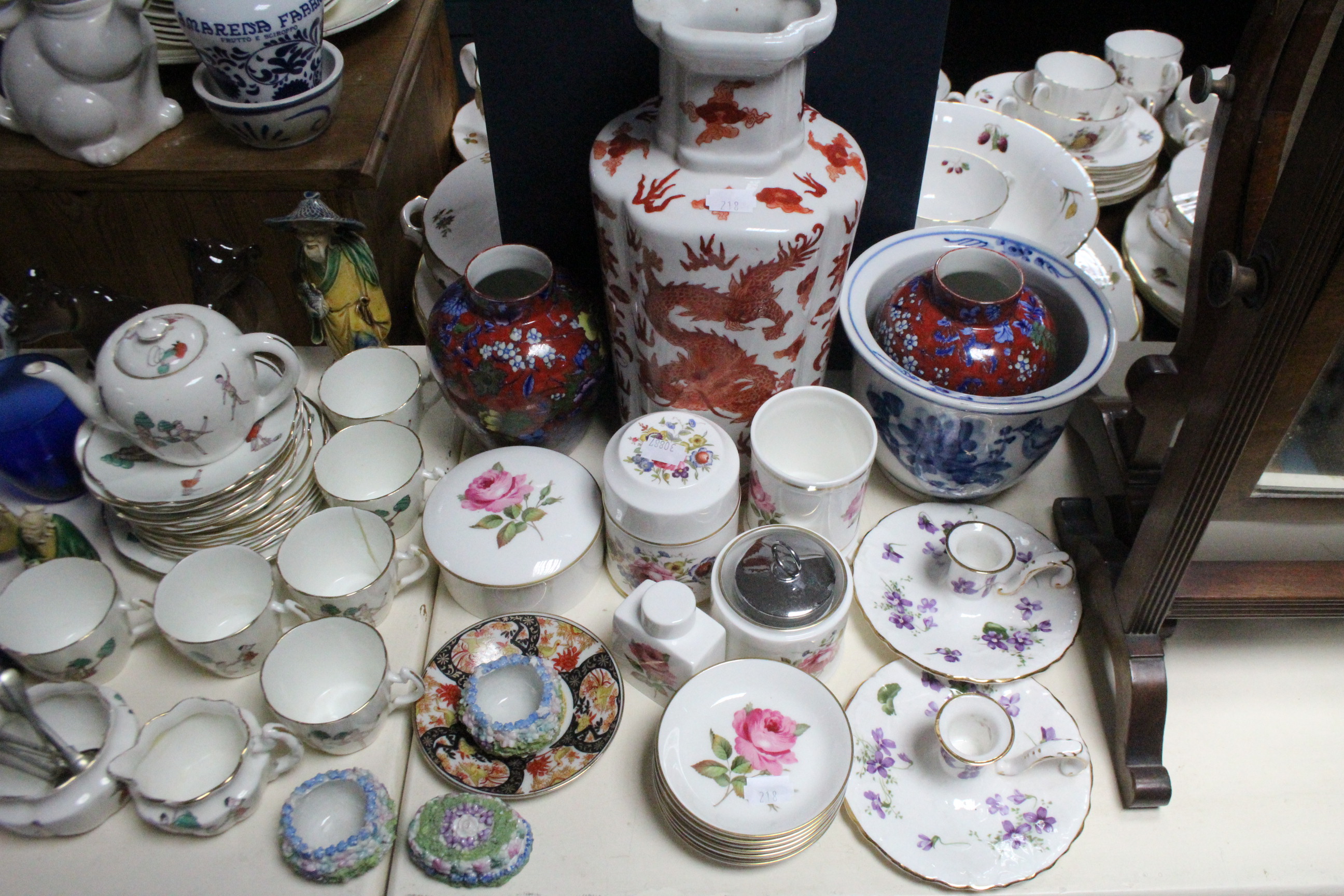 An Ashworth’s ironstone china floral decorated oval meat plate, 21” x 16¾”; a Chinese vase; an - Image 5 of 5