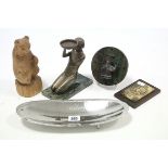 A stainless steel oval dish; a “Ripon Hornblower” door knocker; a Dutch brass commemorative
