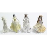 Four other Royal Worcester bone china figures “Amy”, “Birthday Wish”, “First Kiss”, & “Ladies Day”.