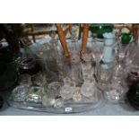 Seven glass decanters; & various other items of glassware.