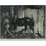 BLAMPIED, Edmund (1886-1966). A study of a farm hand leading a draught horse, titled: “Returning