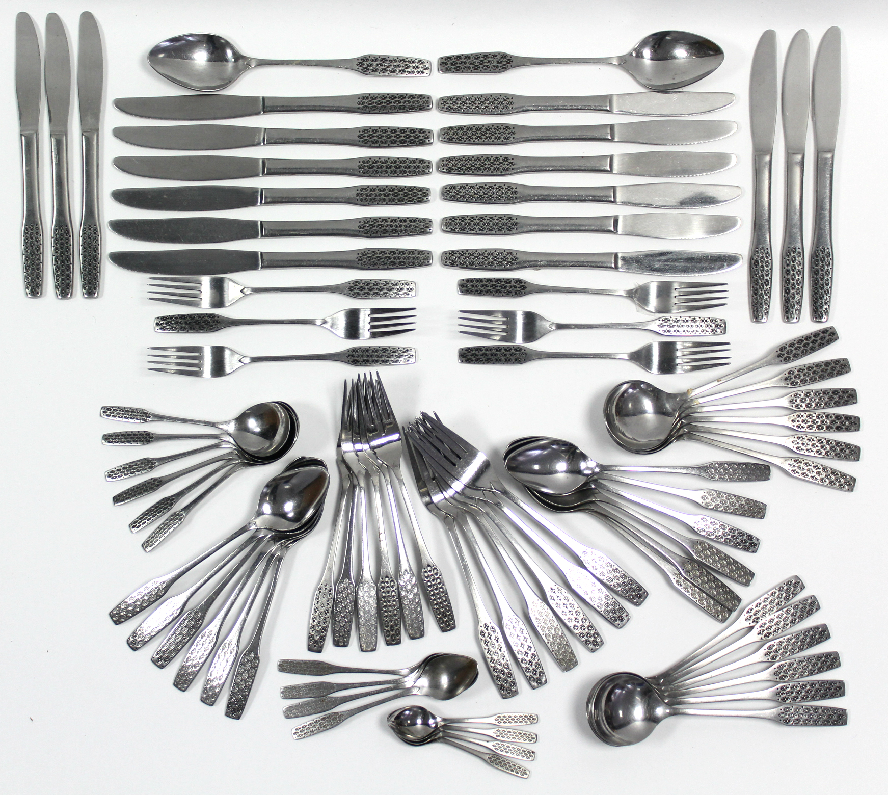 Seventy six items of Viners “Shape” pattern stainless steel flatware & cutlery, designed by Gerald