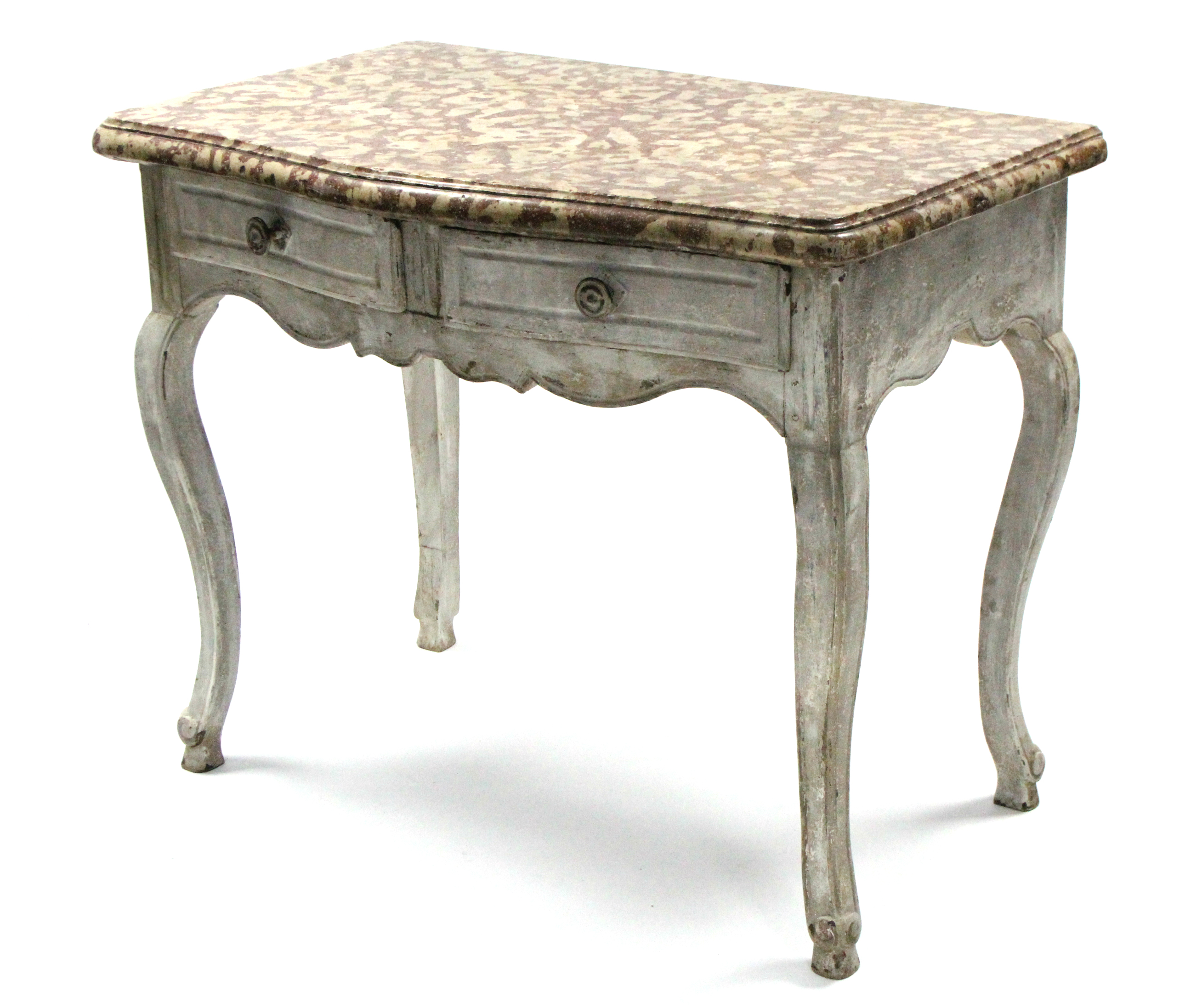 A late 18th century French carved & painted serpentine-front side table, the 2" thick "Biscotti"