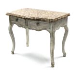 A late 18th century French carved & painted serpentine-front side table, the 2" thick "Biscotti"