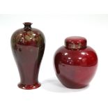 A Howson Art Pottery meiping vase of deep ox-blood glaze with dark olive-green splashes, signed &