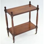 An early 19th century rosewood two-tier whatnot, on turned supports with acorn finials & with