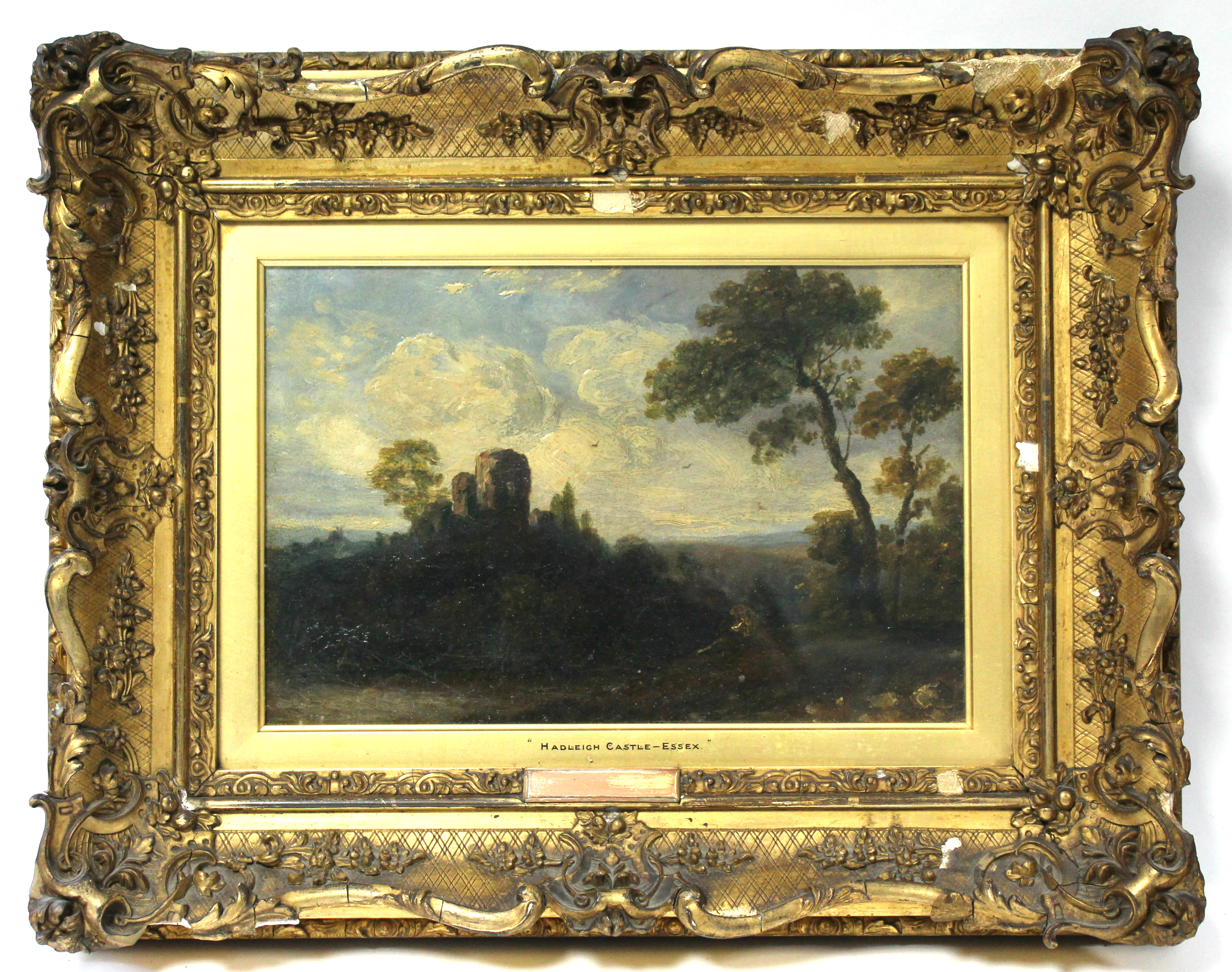 Follower of JOHN CONSTABLE (1776-1837). A wooded landscape with view of Hadleigh Castle, Essex. - Image 2 of 3