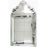 A 19th century Venetian etched-glass rectangular wall mirror, the bevelled plate & mirrored border