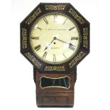 AN EARLY VICTORIAN DROP-DIAL WALL TIMEPIECE in brass inlaid rosewood octagonal case, the 12” diam.