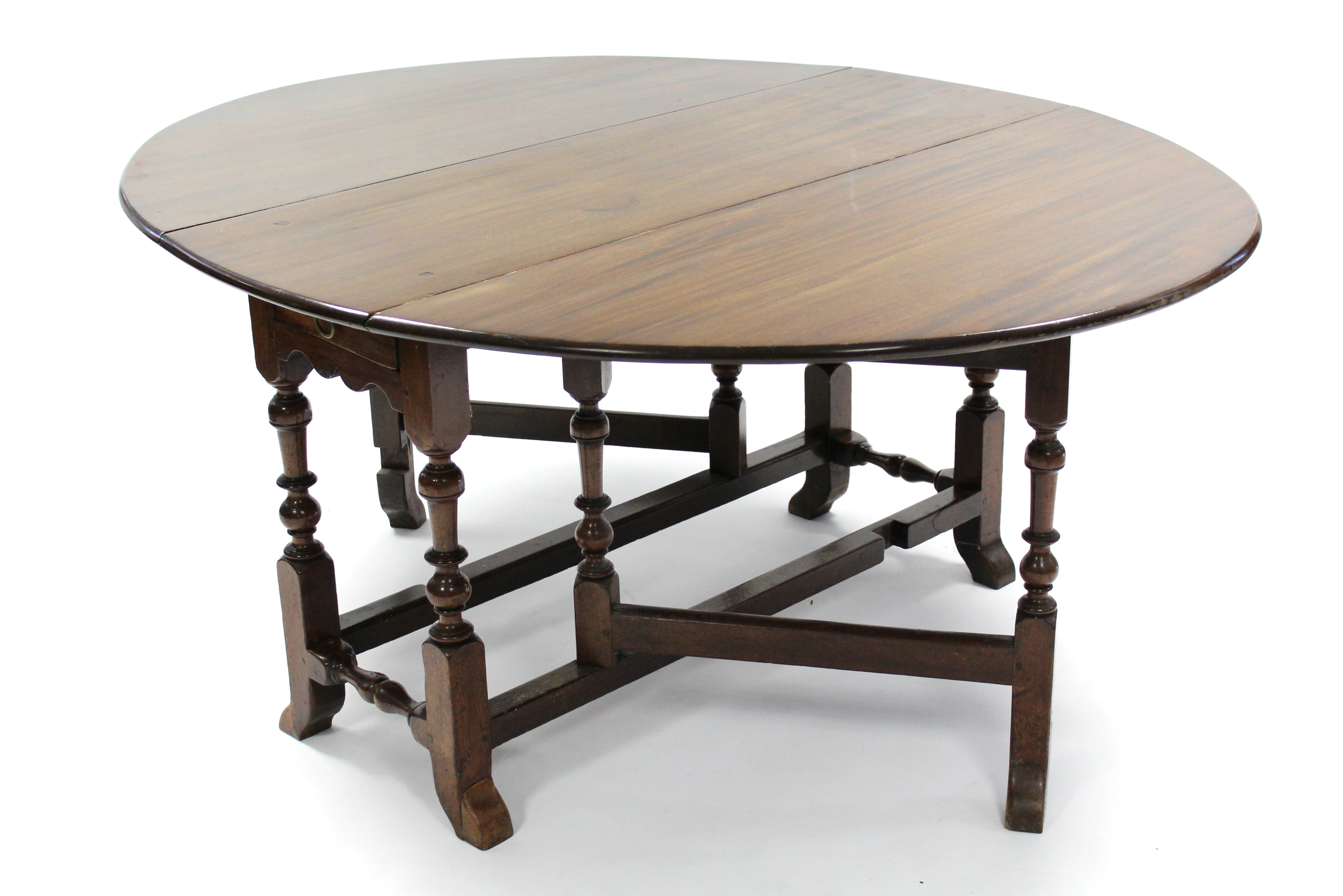 An early 18th century-style mahogany oval gate-leg dining table fitted single drawer to one end, 63" - Image 2 of 2
