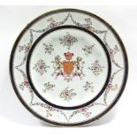 A Samson porcelain armorial charger in the 18th century Chinese export style, decorated with