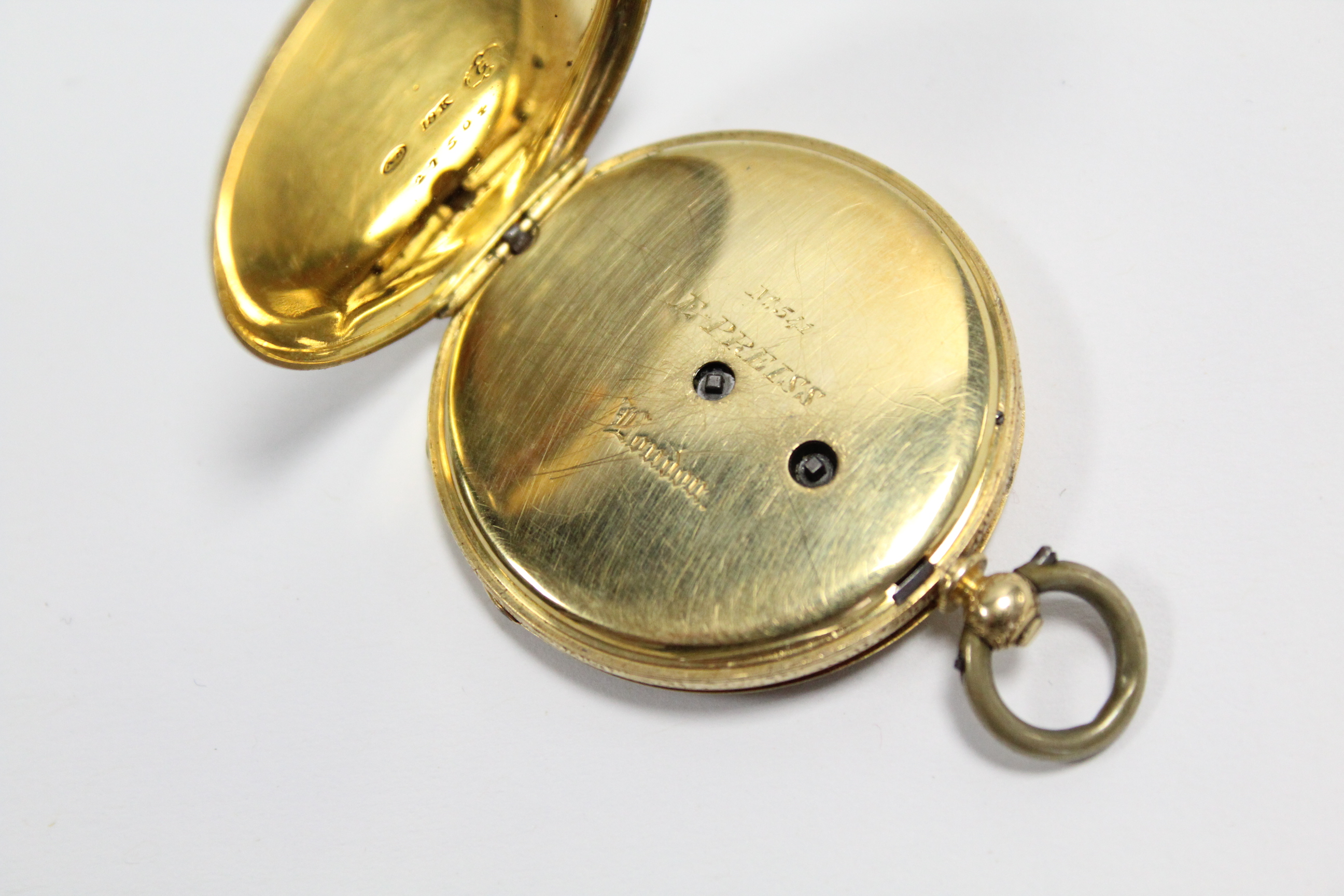 A Swiss 18K & enamel ladies’ fob watch by Badollet, Geneve, the inner back-plate inscribed: “No. - Image 6 of 8