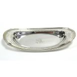 A Sterling oval shallow dish with moulded rim & pierced border; 14” x 6”. (11 oz).