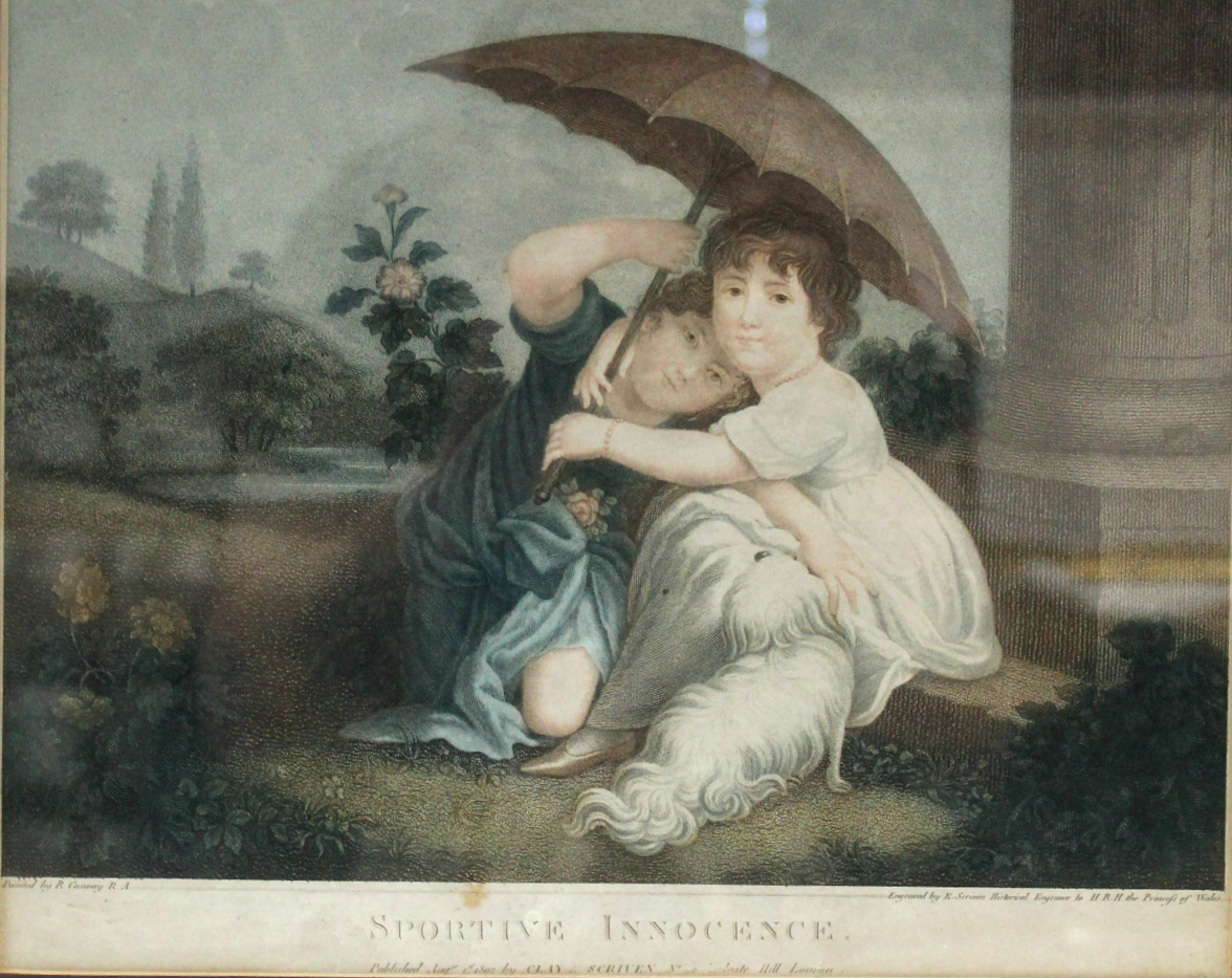 E SCRIVEN, after RICHARD COSWAY; “Sportive Innocence”, coloured stipple engraving, publ. 1802 by