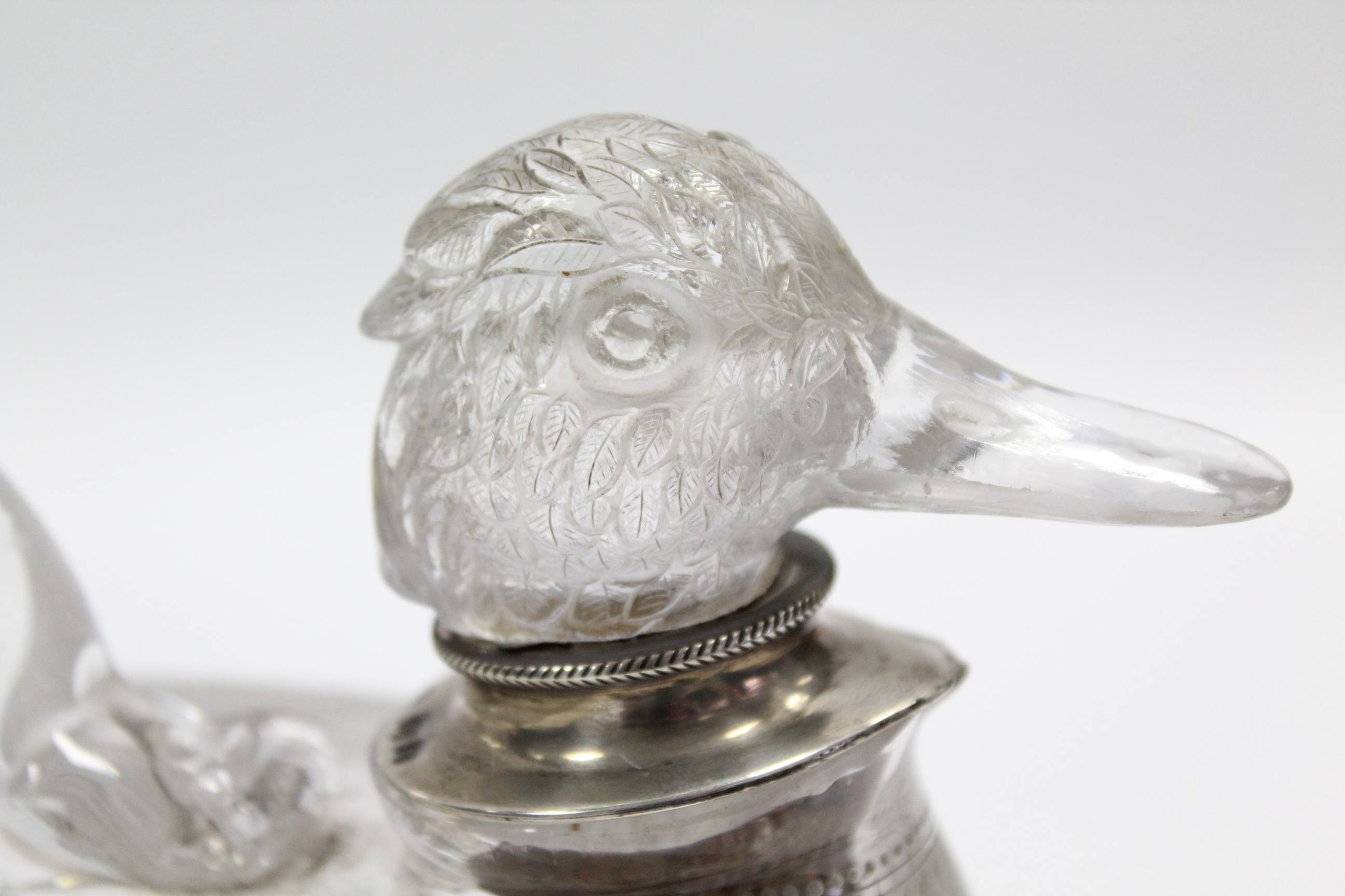 A Victorian silver-mounted cut glass novelty decanter in the form of a duck, the body with - Bild 4 aus 9