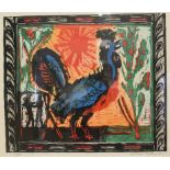 ROTHENSTEIN, Michael (1908-1993). Study of a cockerel. Linocut in vivid colours on Fabriano paper,