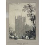 Varley, John (1778-1842). A view of Glamis Castle with figures to the fore, en-grsaille. Signed &