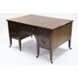 A LATE 18th century MAHOGANY WRITING DESK inset tooled leather top, fitted five drawers with brass