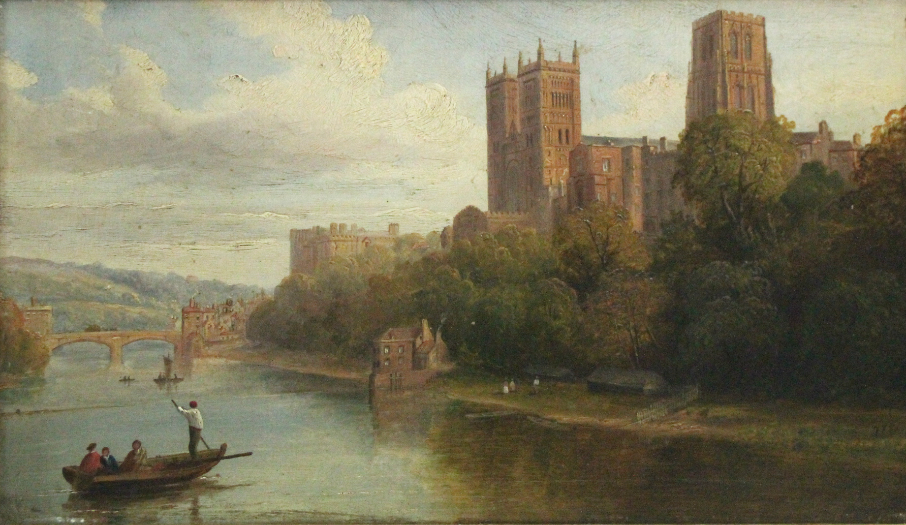 ROBINSON, Francis (1830-1886). Durham Cathedral from across the river, figures in a ferry boat to