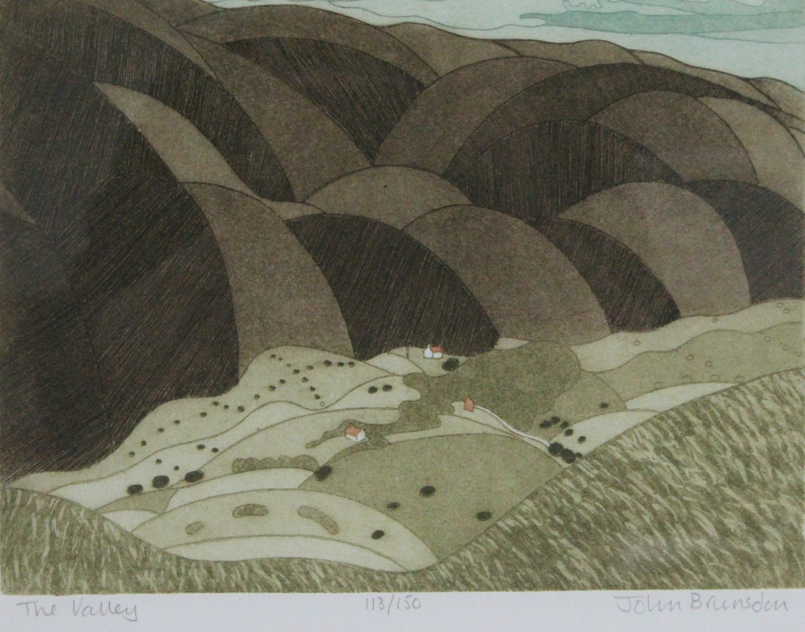 BRUNSDON, John (1933-2014). “Glaciated Valley” (12/15), & “The Valley” (117/150); coloured etchings, - Image 2 of 4