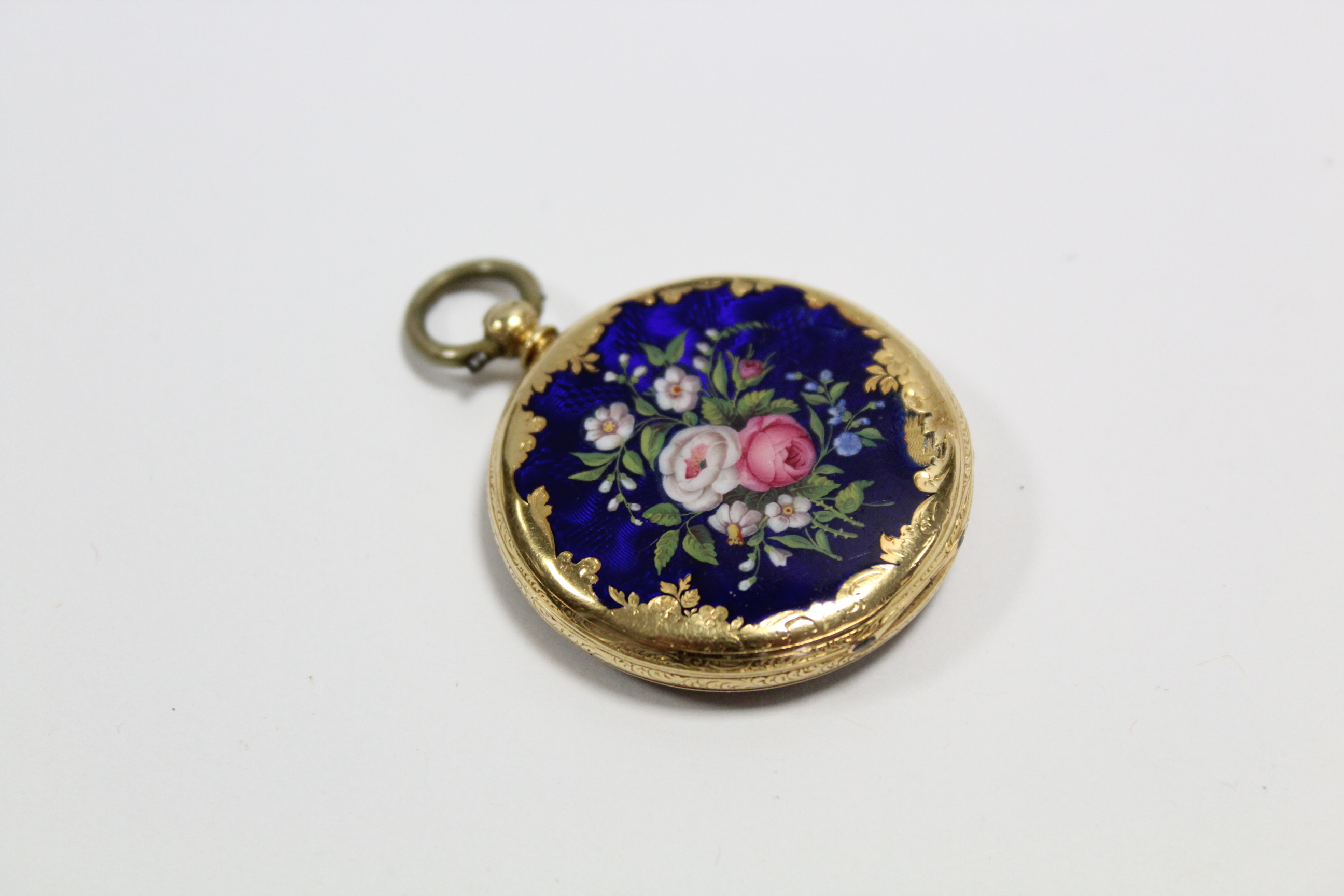 A Swiss 18K & enamel ladies’ fob watch by Badollet, Geneve, the inner back-plate inscribed: “No. - Image 3 of 8