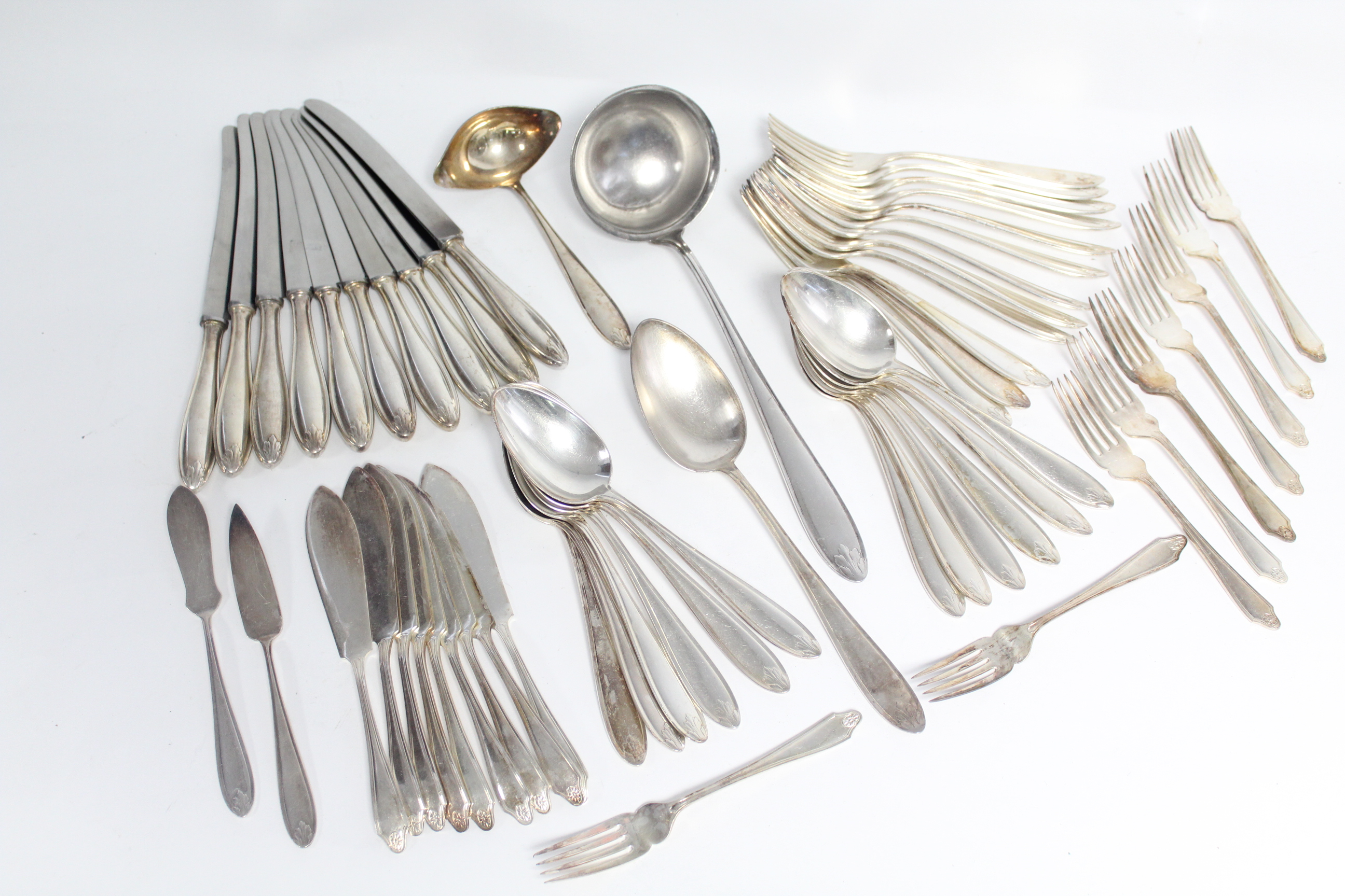 A part-service of WMF flatware & cutlery with leaf terminals, comprising: twelve table spoons;